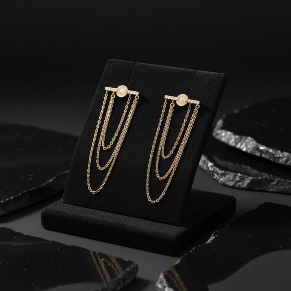 Opulent Cascade 14K (or 18k upon request) Yellow Gold Diamond Drop Earrings main image 1